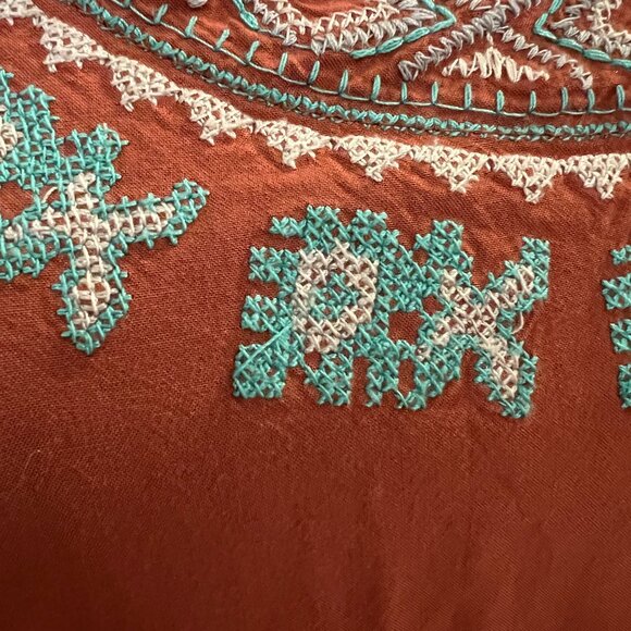 MUR MUR Anthropologie Rust Embroidered Boho Tunic M Rayon Festival Ethnic Folk - Picture 4 of 11